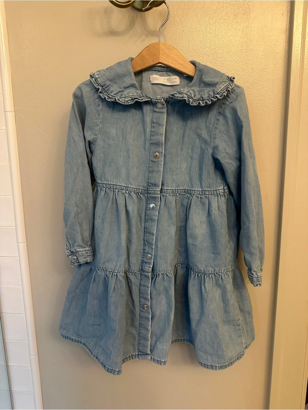 Zara Light Blue Ruffled Collar Denim Dress Jacket